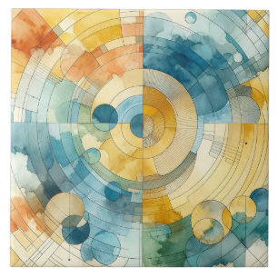 Geometric Blue and Yellow Watercolor Abstract Ceramic Tile
