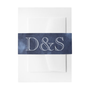 Geometric Blue Art Deco Modern Monogram Wedding Invitation Belly Band