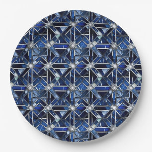 Geometric Blue Art Deco Paper Plate