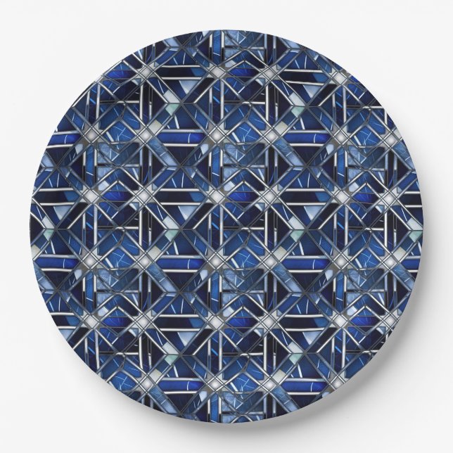 Geometric Blue Art Deco Paper Plate (Front)