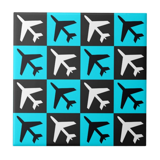 Geometric Blue Black Aviation Jets Aeroplane Ceramic Tile (Front)