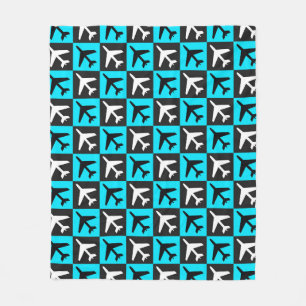 Geometric Blue Black Aviation Jets Aeroplane Fleece Blanket