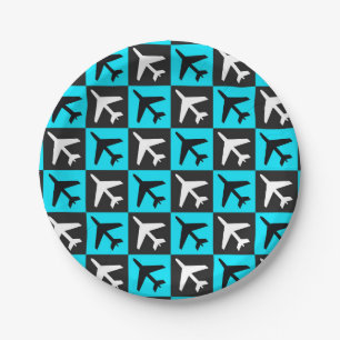 Geometric Blue Black Aviation Jets Aeroplane Paper Plate