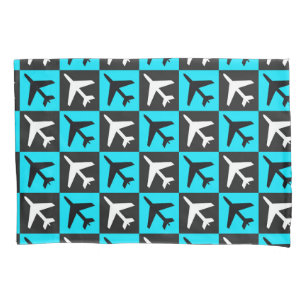 Geometric Blue Black Aviation Jets Aeroplane Pillowcase