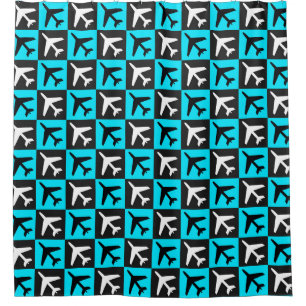Geometric Blue Black Aviation Jets Aeroplane Shower Curtain