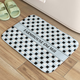 Geometric Blue Black  Bath Mat