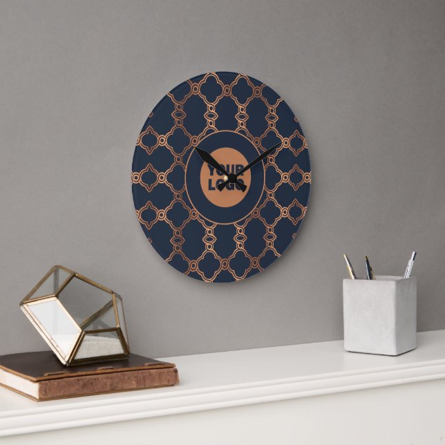 Geometric Blue Company Logo Large Clock (Office)