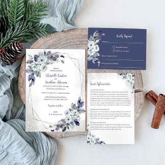 Geometric Blue Floral Wedding Invitation