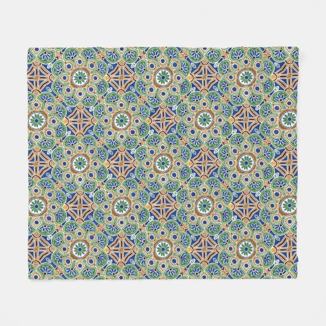 geometric blue green and tan Fleece Blanket (Front (Horizontal))
