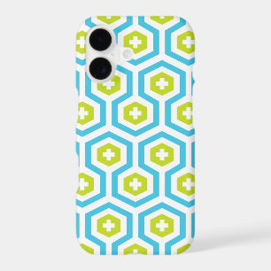 Geometric Blue Green Hexagon & Cross Pattern