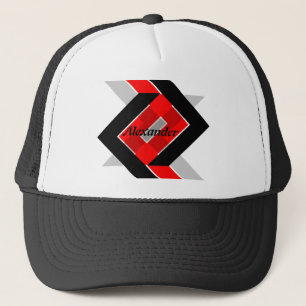 Geometric blue grey red black personalised simply trucker hat