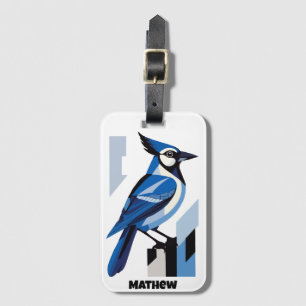 Geometric Blue Jay Bird Luggage Tag