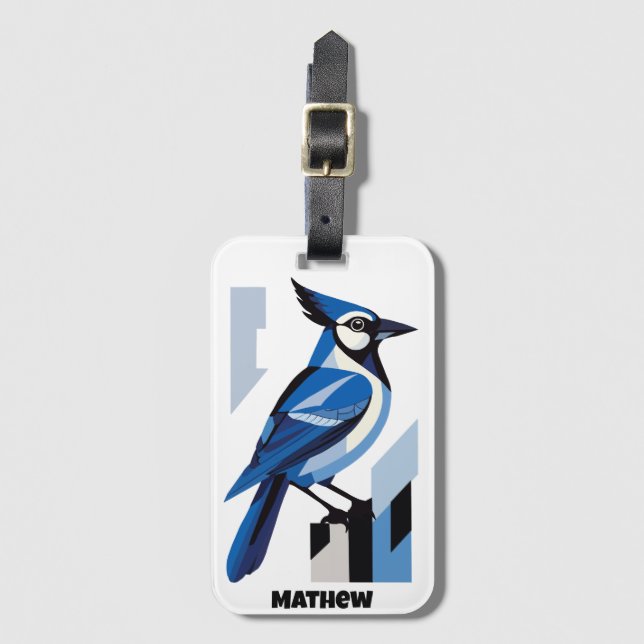 Geometric Blue Jay Bird Luggage Tag (Front Vertical)