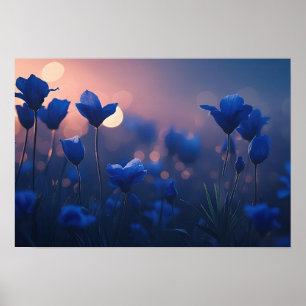 Geometric Blue Mountains at Sunset Poster