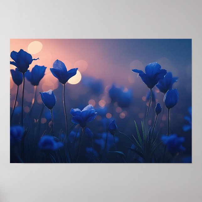 Geometric Blue Mountains at Sunset Poster (Front)