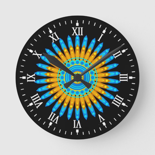 Geometric Blue Orange Mandala Design-68567 Round Clock (Front)