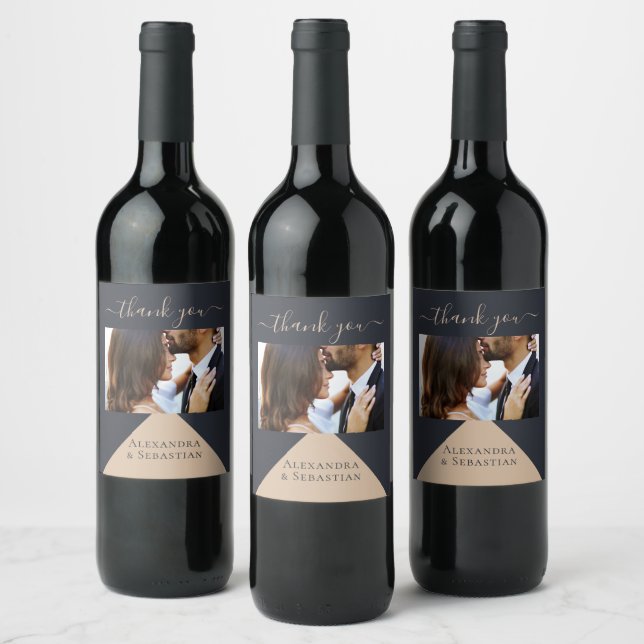 Geometric Blue Personalised Custom Wedding Wine Label (Bottles)
