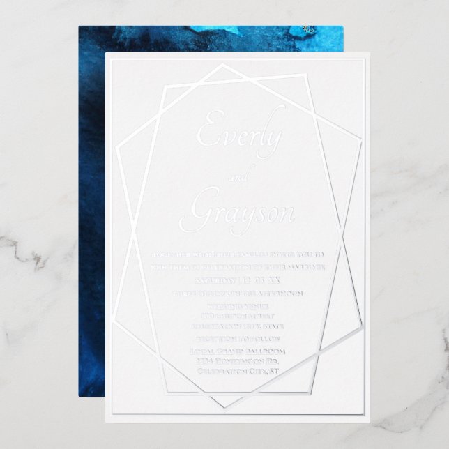 Geometric Blue & Silver Wedding     (Front/Back)