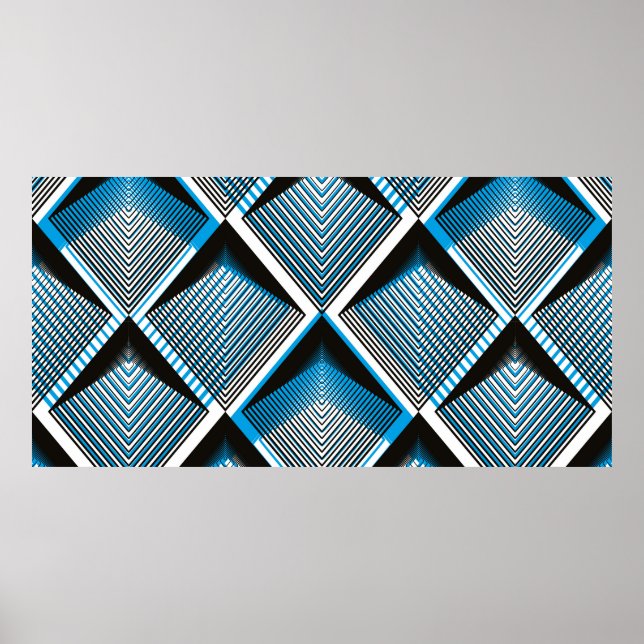 Geometric blue stripy overlay seamless pattern, br poster (Front)