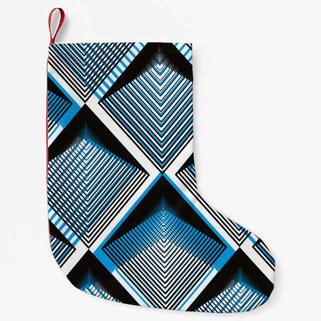 Geometric blue stripy overlay seamless pattern, br small christmas stocking (Front)