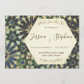 Geometric Blue Tiles Wedding Invitation