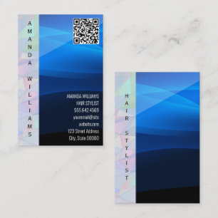 Geometric Blue Wave QR Code Business Card