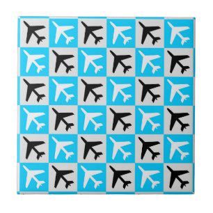 Geometric Blue White Aviation Airplane Ceramic Tile