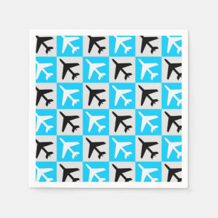 Geometric Blue White Aviation Jets Aeroplane Napkin