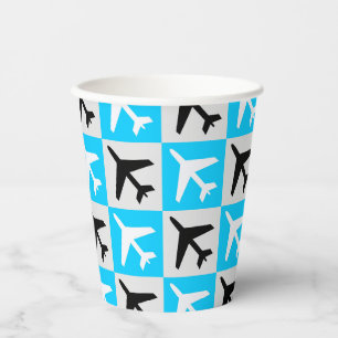 Geometric Blue White Aviation Jets Aeroplane Paper Cups