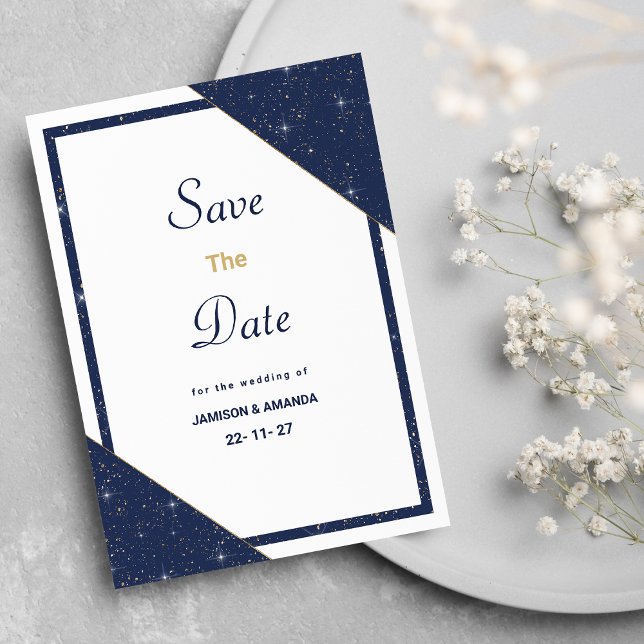 Geometric blue white gold glitter Save The Date Invitation (Geometric blue white gold glitter Save The Date)