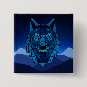 Geometric Blue Wolf 15 Cm Square Badge