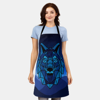 Geometric Blue Wolf  Apron