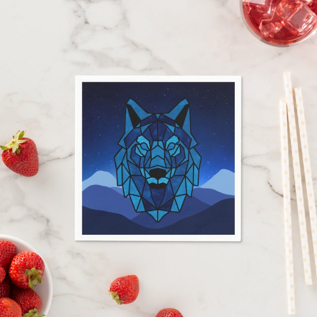Geometric Blue Wolf  Napkin (Insitu)