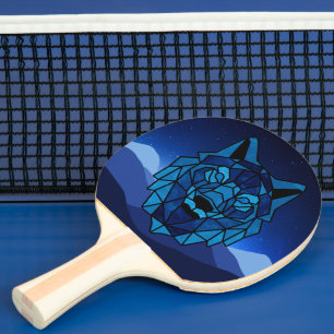 Geometric Blue Wolf  Ping Pong Paddle