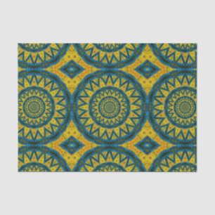Geometric Blue & Yellow Sun Vintage Tribal Ethnic Tissue Paper
