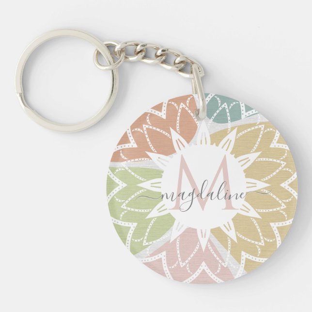 Geometric Blush Abstract Name Monogram Key Ring (Front)