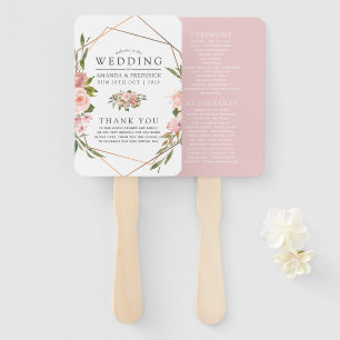 Geometric Blush and Rose Gold Wedding Program Hand Fan
