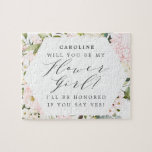 Geometric Blush Floral Flowers Girl Proposal Jigsaw Puzzle<br><div class="desc">A cute way to ask a girl to be your flower girl. The design features a geometric frame with blush flowers along with a variety of greenery. A beautiful calligraphy typography makes Flower Girl" stands out. Personalise with your information using the template fields provided.</div>