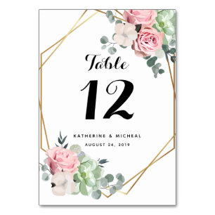 Geometric Blush Floral Wedding Table Numbers