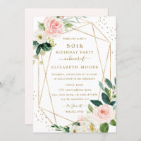 Geometric Blush Gold Floral 50th Birthday Invite