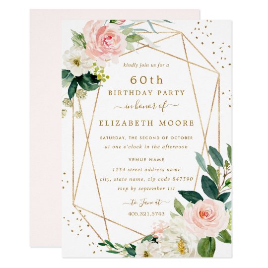 Geometric Blush Gold Floral 60th Birthday Invite