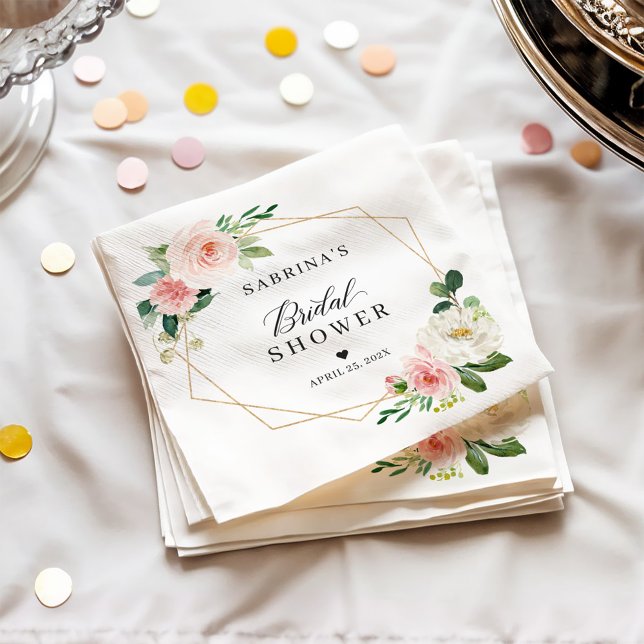 Geometric Blush Pink Floral Bridal Shower Napkin (Creator Uploaded)
