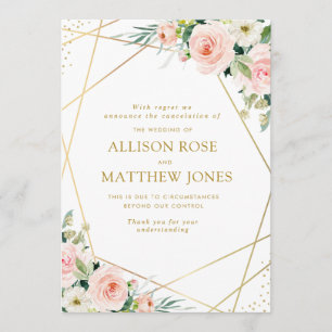 geometric blush pink floral cancelled wedding card