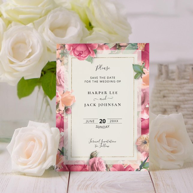 Geometric Blush Pink Floral Wedding Save The Save The Date (Stylish Geometric Blush Pink Floral Rose Save The Save The Date
)