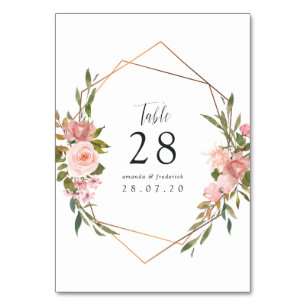Geometric Blush Pink Roses Wedding Table Number