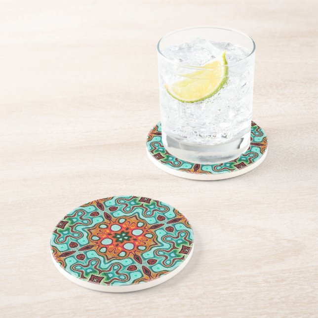 Geometric Bohemian Moroccan Mandala Art Pattern Coaster (Side)