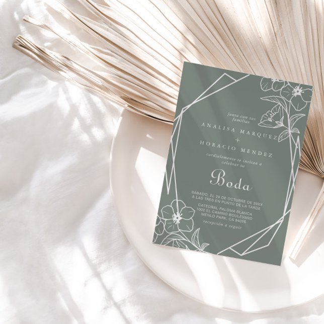Geometric Boho Green Floral Boda Wedding  Invitation (Creator Uploaded)