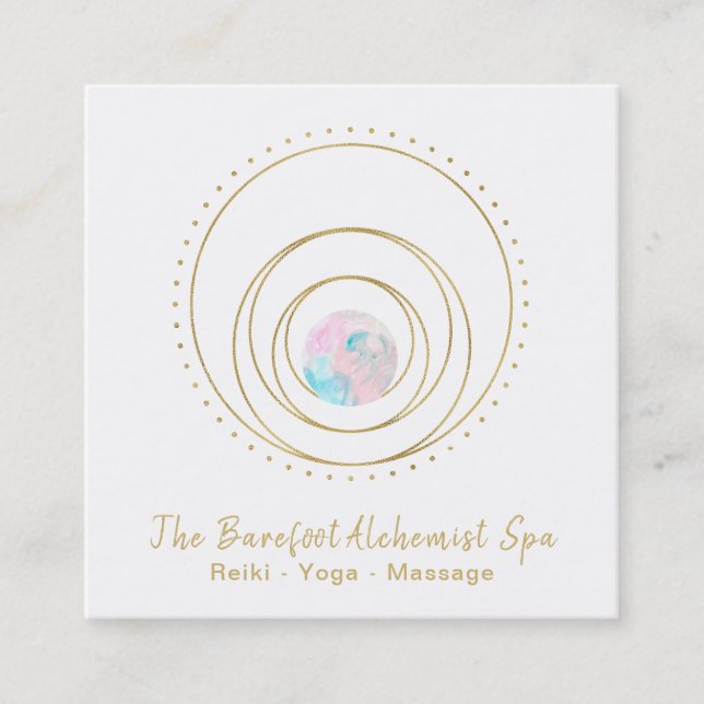 *~*  Geometric Boho Mandala  Gold Sacred Geometry Square Business Card (Front)