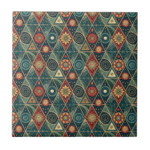 Geometric Boho Mandala Triangle Design Pattern Art Ceramic Tile