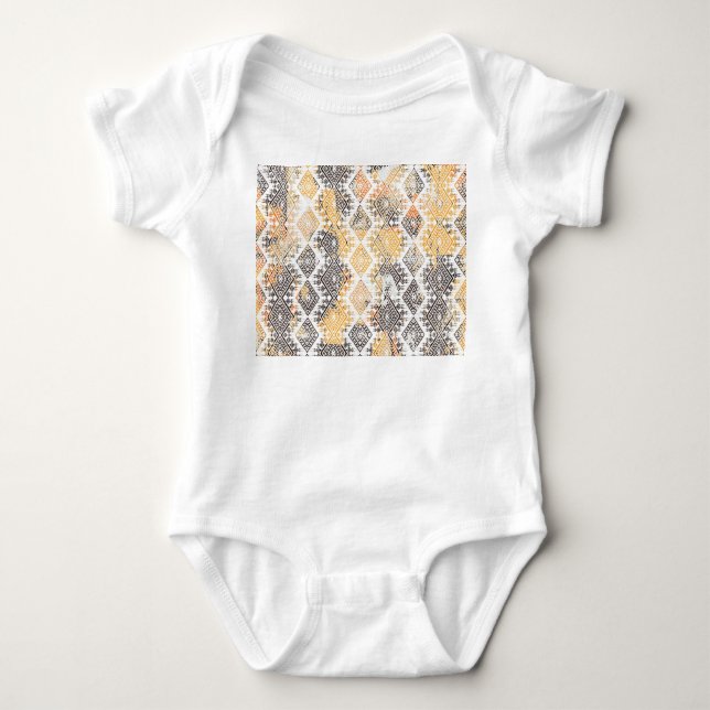 Geometric Boho Tribal: Distressed Pattern. Baby Bodysuit (Front)
